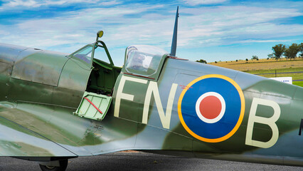 British World War 2 plane flying.Supermarine Spitfire. Australia