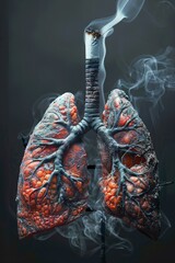 Cigarette's chokehold, visual warning to lungs - obrazy, fototapety, plakaty