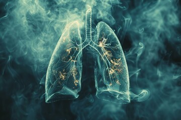 Breath stolen by smoke, lungs' silent cry - obrazy, fototapety, plakaty