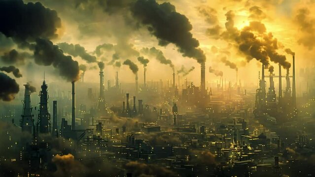 Dystopian Sunset over Industrial Complex