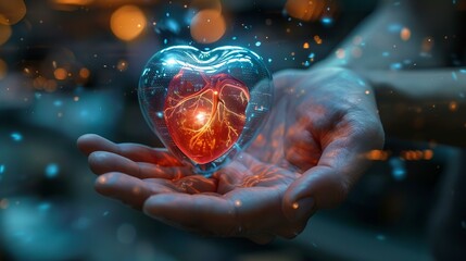 A healer's holographic heart, promise of health - obrazy, fototapety, plakaty