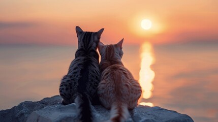 Two Cats Enjoying a Sunset Together
