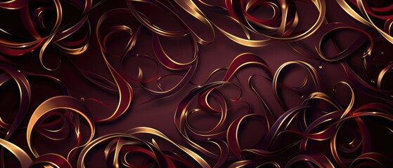 burgundy backdrop with golden curls in a vector pattern