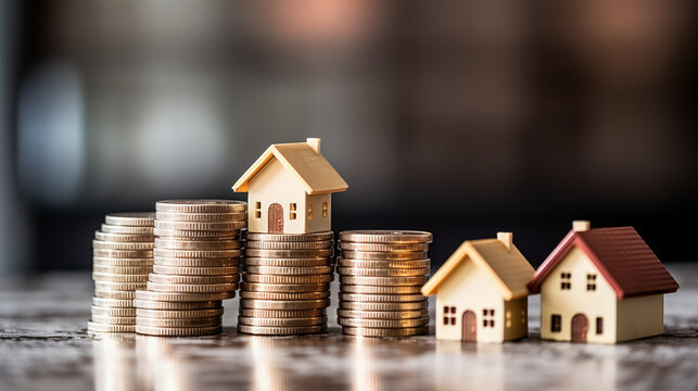 Stacked Coins and Miniature Houses Investment