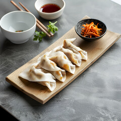 Guo tie on long wood plate, the top table is grey cement