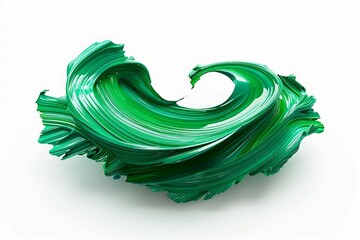 Twisted green paint brush stroke forming an abstract shape, isolated on white, 3D illustration