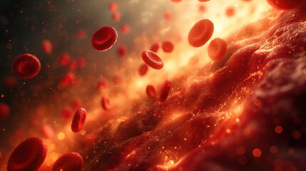Close-Up of Red Blood Cells Traveling in Artery