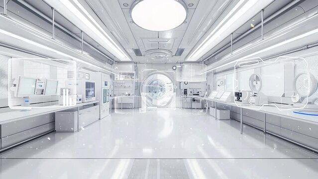a highly detailed render of a sci fi laboratory. seamless looping overlay 4k virtual video animation background