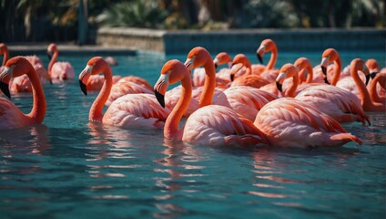 Obraz premium flamingo floats in a pool 