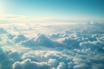 Aerial view of clouds and sky from airplane window, digital photography - obrazy, fototapety, plakaty