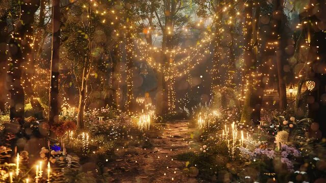 enchanted ballroom nestled within a mystical forest. fairy magical background. seamless looping overlay 4k virtual video animation background