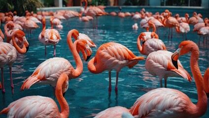flamingo floats in a pool 