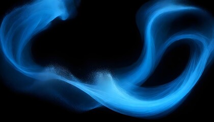 Glitter mist. Paint water splash. Magic spell. Blue silver gray color gradient shiny vapor veil wave on black abstract art background with free space.