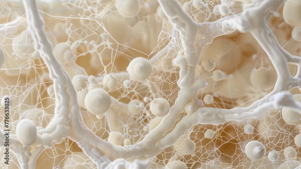 Poster a microscopic view of a fungal colony with pure white filaments intertwined and overlapping to form 