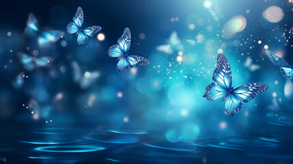 Enchanted Blue Butterflies with Water Reflections