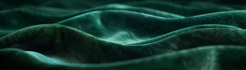 Luxurious Emerald Green Velvet Fabric Undulating with Dramatic Lighting