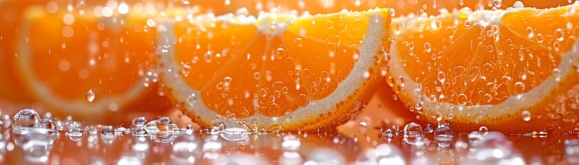 Fresh Orange Slices with Water Droplets Close-Up

