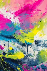Abstract landscape in acid green, neon pink, and electric blue