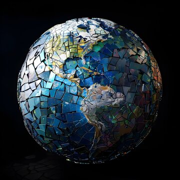 A Symbolic Spherical Mosaic Representing the Fragile Beauty of Our Earth Generative ai