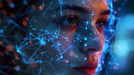 Attractive Woman Deep in Programming Futuristic Software with Cybersecurity Concept Generative ai