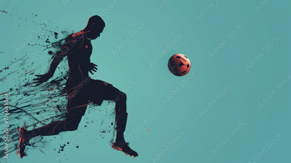 Poster dynamic soccer player in action splatter art - a highly stylized image of a soccer player mid-moveme