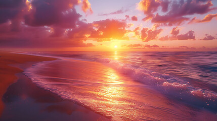 Fototapeta na wymiar Vibrant hues of orange and pink painting the sky during a beach sunset - coastal bliss