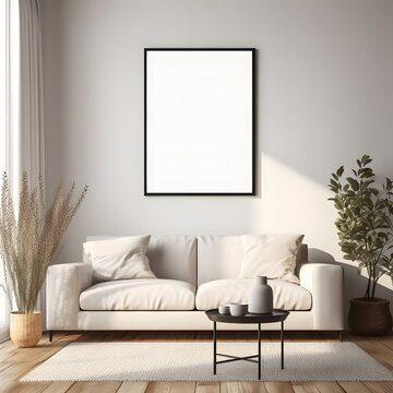 Frame mockup. Living room wall poster mockup. Interior mockup with house background. Modern interior design. 3D render
