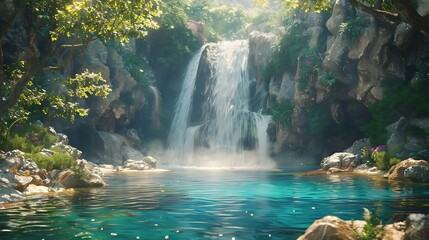 Waterfall cascading into a hidden lagoon