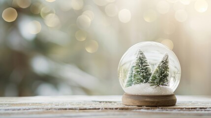 A snow globe containing miniature trees, creating a winter scene inside. The trees are dusted with white snow, adding to the enchanting display within the globe.