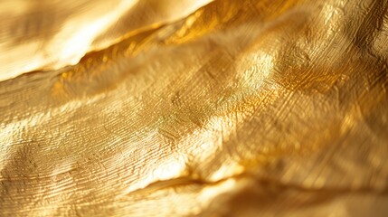 A close-up of gold foil texture capturing the delicate and luxurious essence of gold - obrazy, fototapety, plakaty