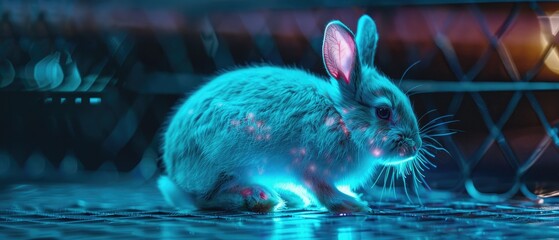 A rabbit with bioluminescent fur created through genetic engineering to study gene expression - obrazy, fototapety, plakaty