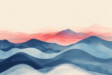 A mountain range with a pink and blue sky. Risograph effect, trendy riso style - obrazy, fototapety, plakaty