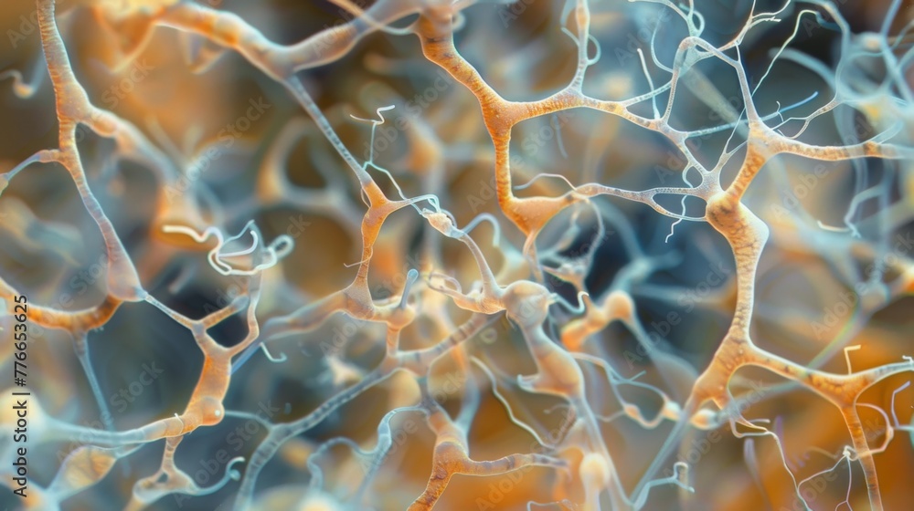 Poster a surreal and abstract depiction of hyphae resembling a forest of twisted trees highlighting the div
