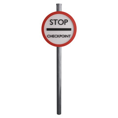 Stop at checkpoint sign on the road clipart flat design icon isolated on transparent background, 3D render road sign and traffic sign concept