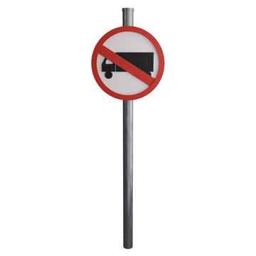 No truck sign on the road clipart flat design icon isolated on transparent background, 3D render road sign and traffic sign concept