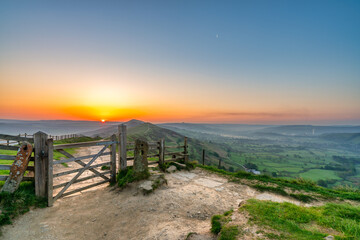 The Great Ridge at sunrise. Mam Tor hill in Peak District. United Kingdom  - 776654218