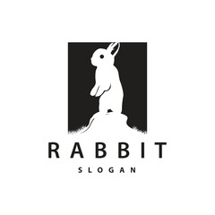 Rabbit logo design cute bunny simple animal silhouette illustration template