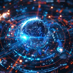 Obraz premium Global Connectivity: Glowing Holographic Globe and Digital Infrastructure