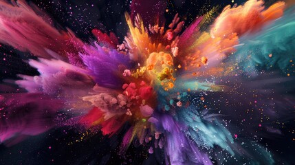 A dynamic explosion of colorful digital particles creating a lively and energetic abstract composition - obrazy, fototapety, plakaty