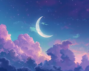 Obraz na płótnie Canvas dreamy pastel night sky with stars and a crescent moon creating a peaceful night scene