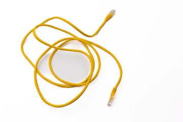 Yellow ethernet cable isolated on white background