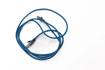 Blue ethernet cable isolated on white background