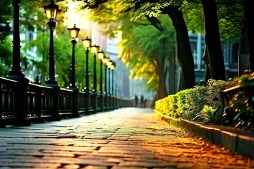 illustration, a reflection of the dark street on the wet pavement, ai generative