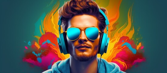 A man wearing headphones and sunglasses on his face, enjoying music or communication, expressing style and cool vibe