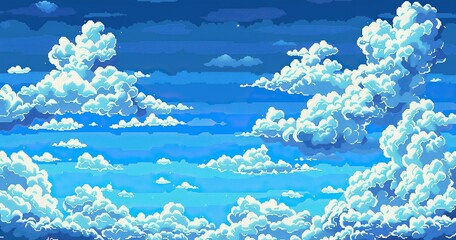 video game blue sky, pixel art, 16 bit, clouds background sheet, sky with clouds, 8 bit, design retro, sky 2d gam,e background, big pixel, no details