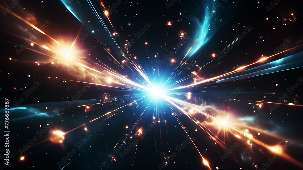 Poster design an abstract background reminiscent of a cosmic journey through time and space, featuring ethe