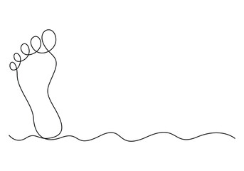 Continuous one line drawing of human bare footprint vector illustration.
