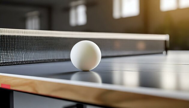A ping pong ball on a ping pong table. table tennis