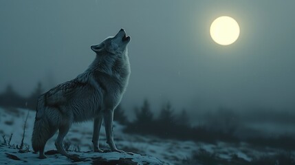 Lone Wolf Howling at the Moon, Freeze the hauntingly beautiful moment of a lone wolf howling at the moon, evoking a sense of mystery and solitude
