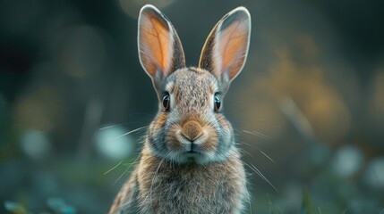 Fototapeta premium Rabbit Innocent, Photograph a rabbit with its ears perked up, portraying its curious and innocent demeanor as it explores its environment